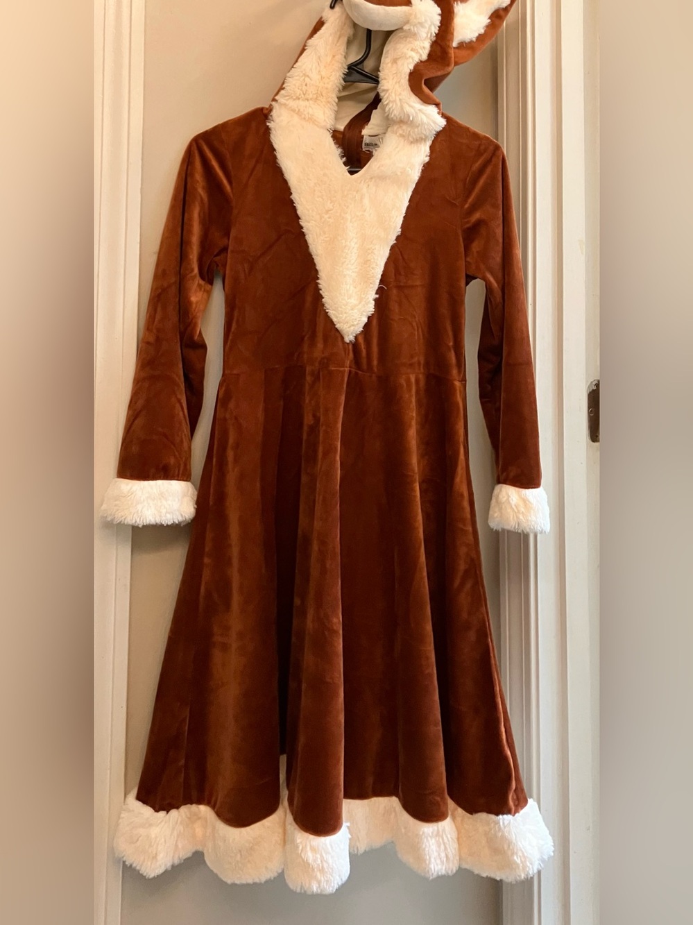 kids Handmade Red Fox Costume with Faux Fur Trim, Tail, Size 14
